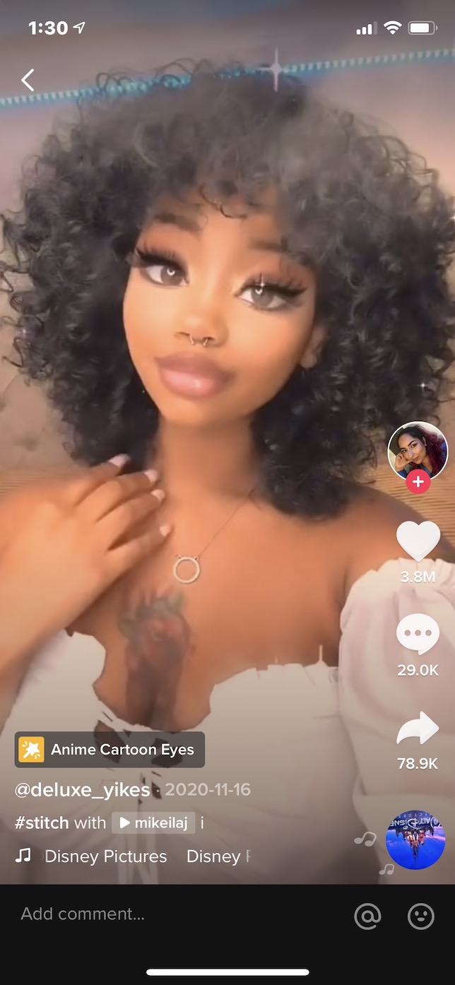 Screenshot showing the Disney Filter on TikTok.