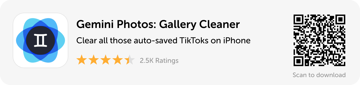 Desktop banner: Download Gemini Photos and clear all those auto-saved TikToks