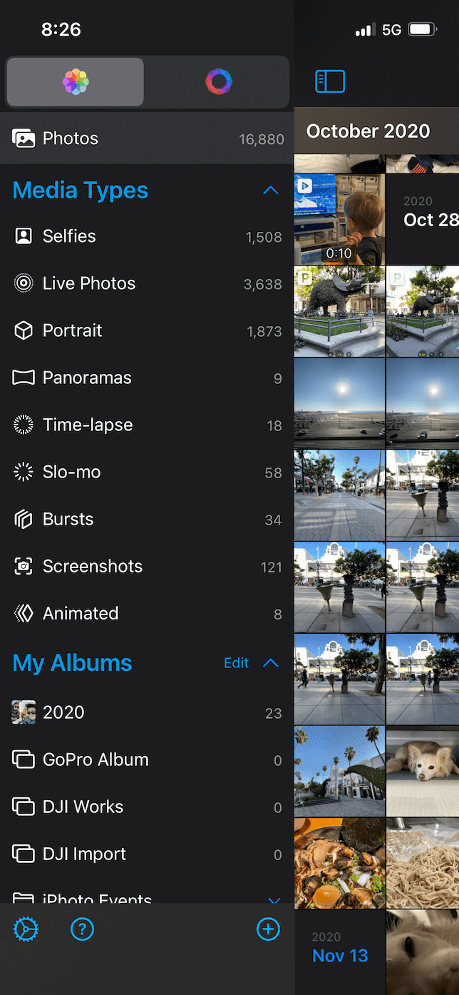 Screenshot of sidebar in HashPhotos.