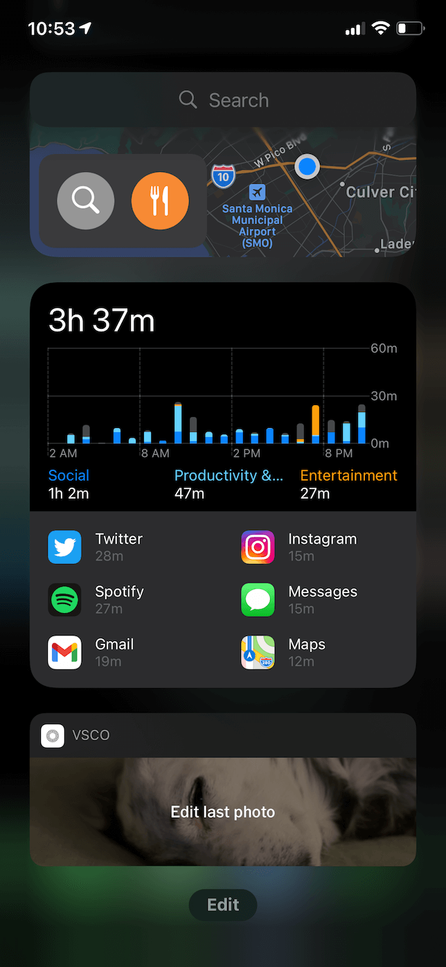 Screenshot of the VSCO widget in Today View.