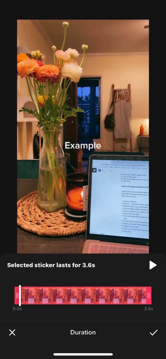 Second screenshot showing how to add text to a TikTok at different times.