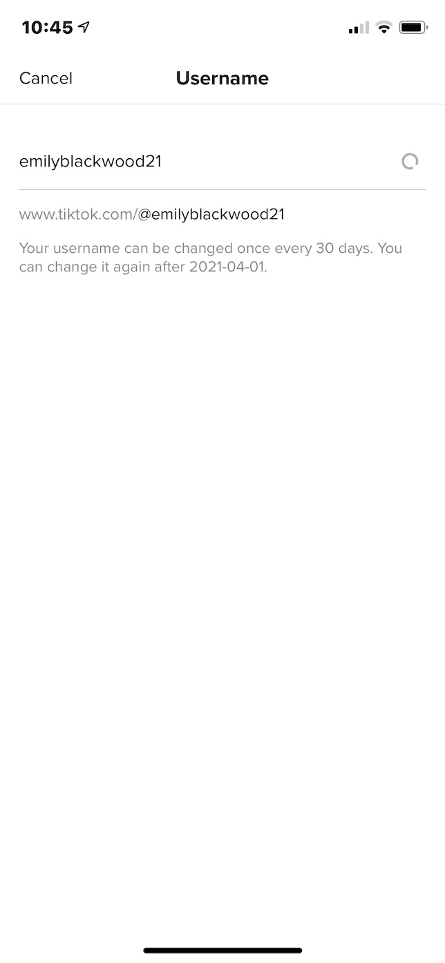 Second screenshot showing how to change your TikTok username.
