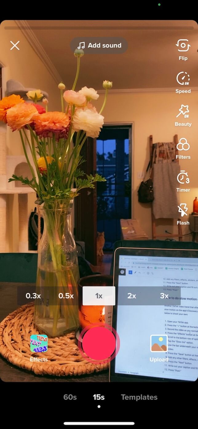 Screenshot showing how to do a slow-motion video on TikTok.
