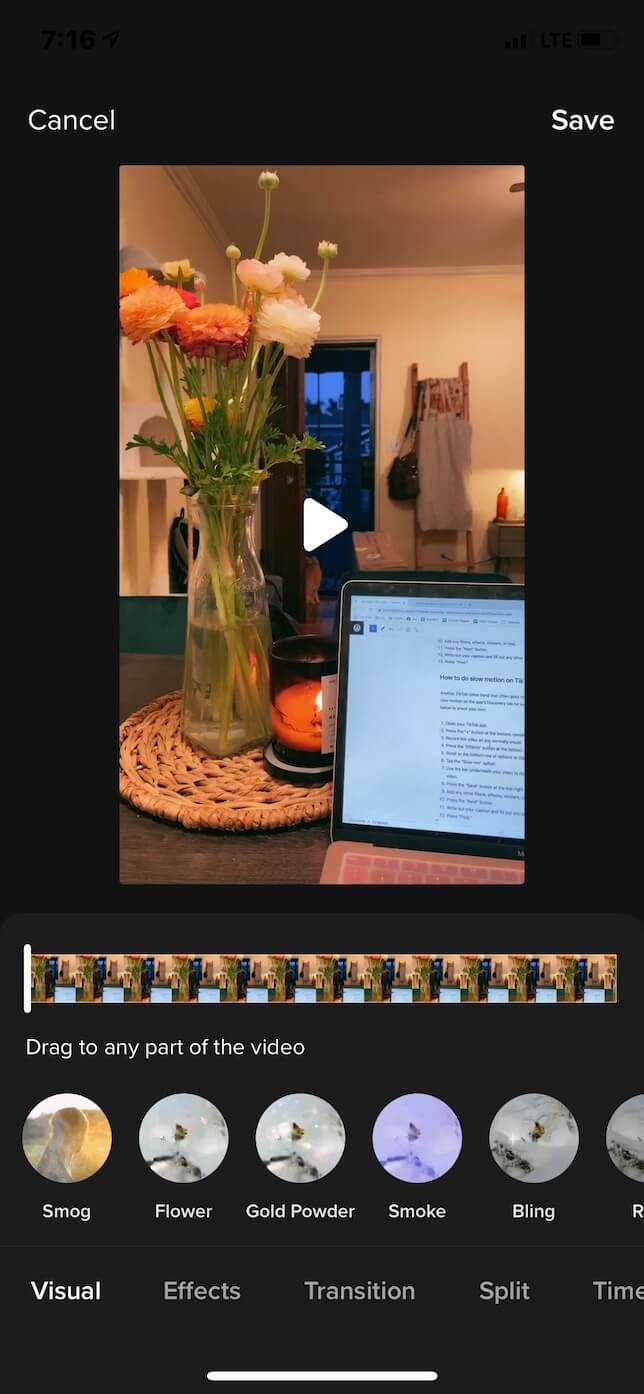 Second screenshot showing how to do a slow-motion video on TikTok.