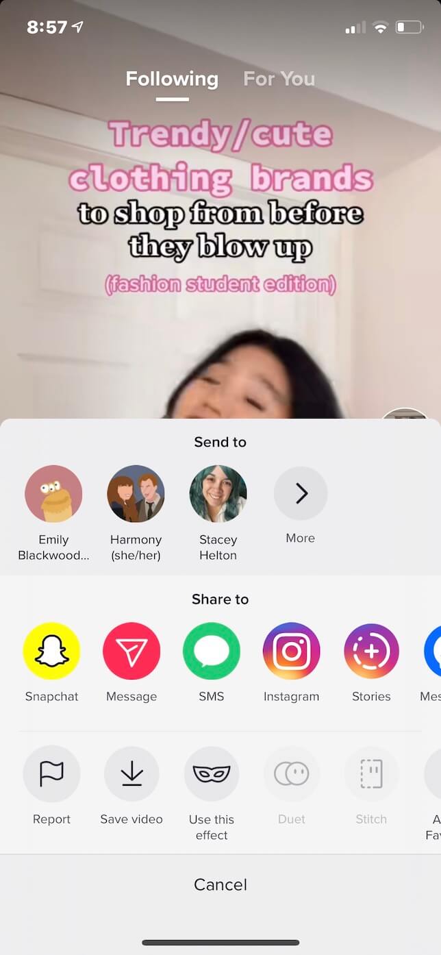 Second screenshot showing how to download someone else's video from TikTok.