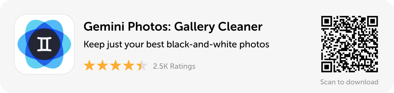 Desktop banner: Download Gemini Photos and keep just your best black-and-white photos