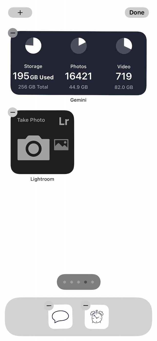 Screenshot of Gemini Photos and Lightroom widgets.