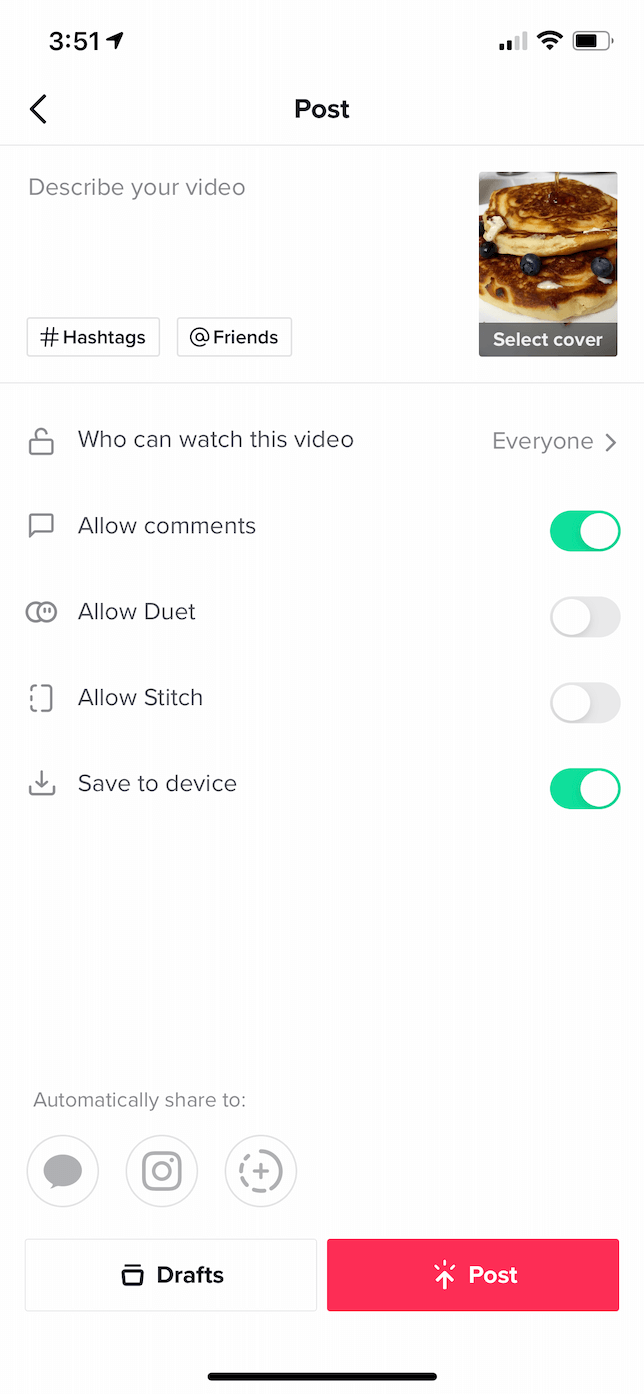 Screenshot of the Post Settings screen in TikTok.