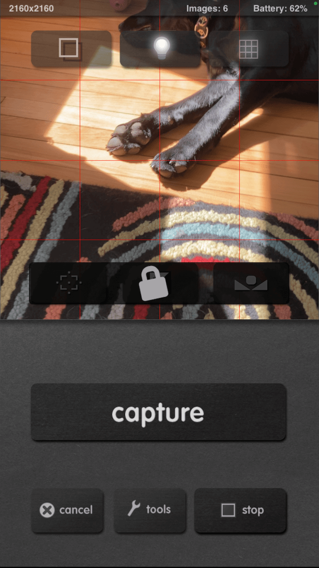 A screenshot of the in-app camera for creating stop-motion videos in iMotion.