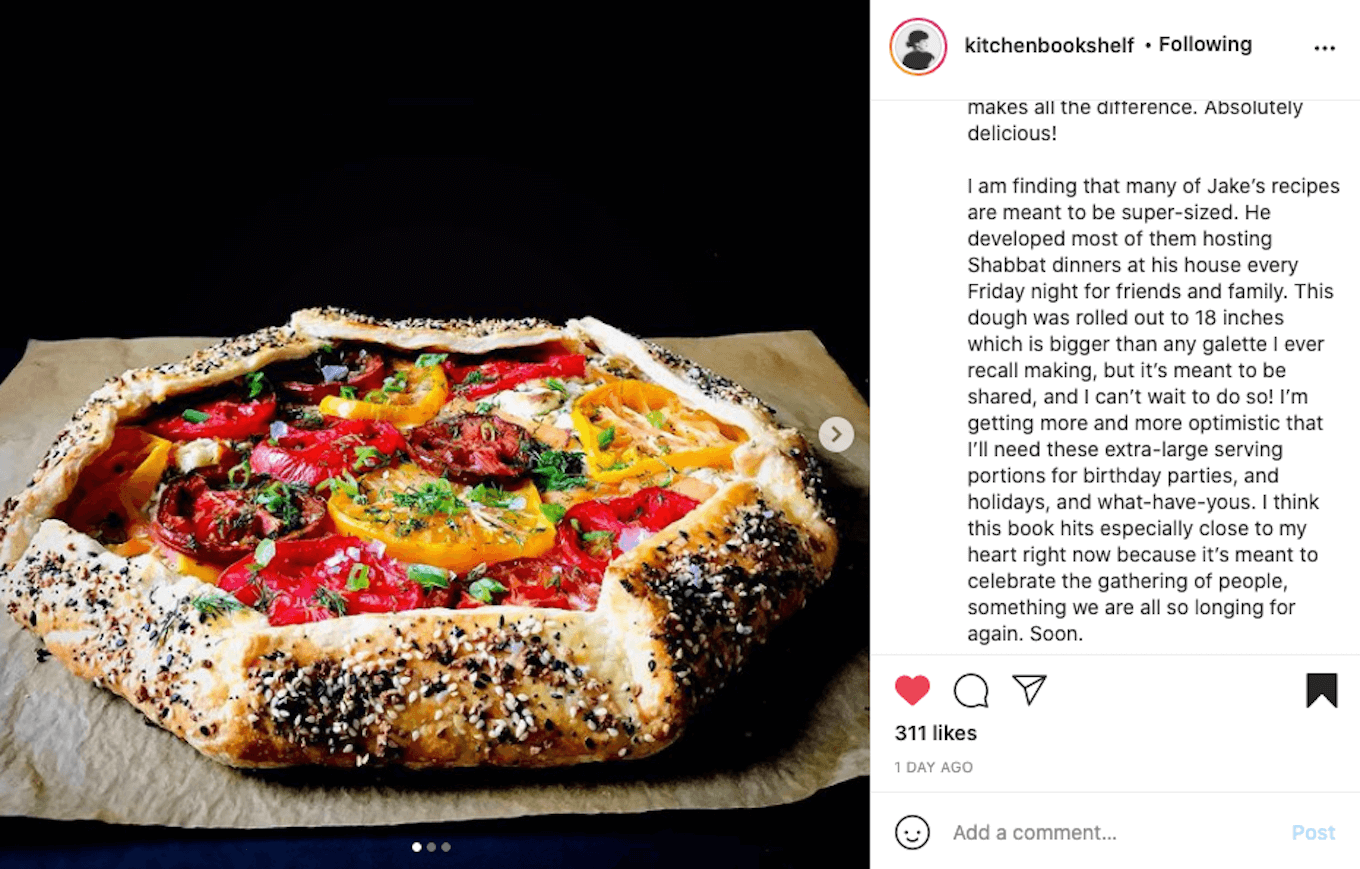 An Instagram photo of a tomato galette to show the importance of lighting in food photography.