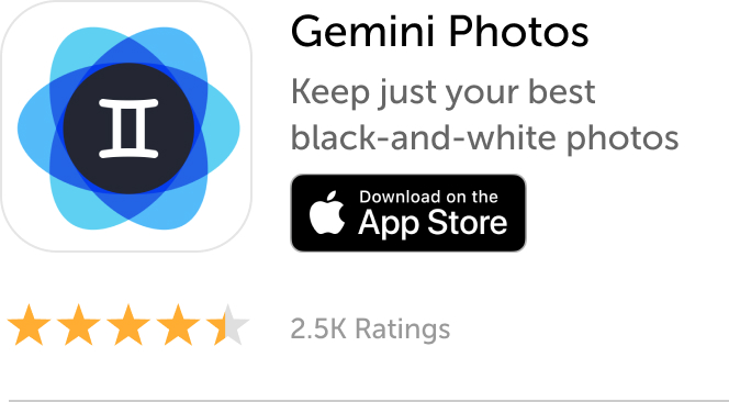 Mobile banner: Download Gemini Photos and keep just your best black-and-white photos