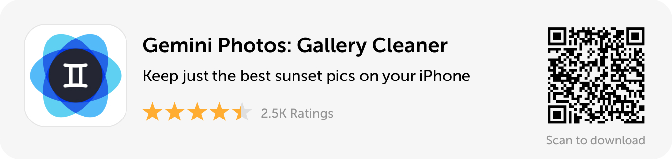 Desktop banner: Download Gemini Photos to keep just the best sunset pics on your iPhone