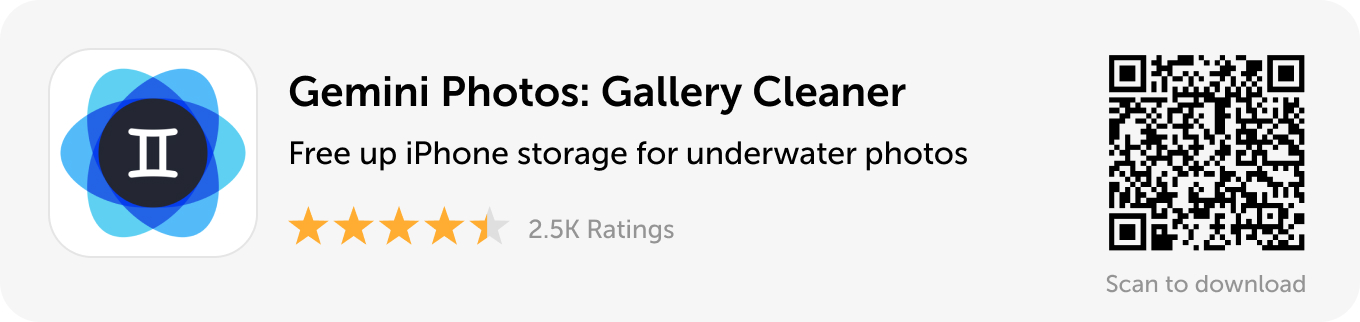 Desktop banner: Download Gemini Photos to free up iPhone storage for underwater photos