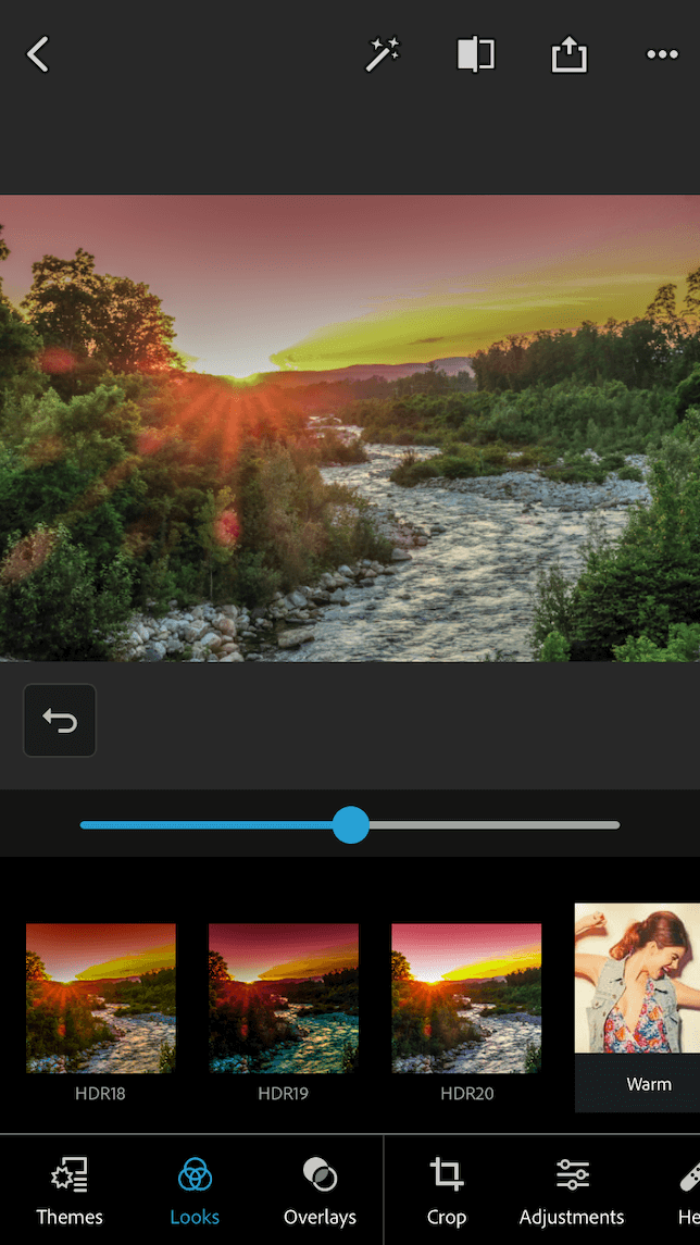 A screenshot of a sunset demonstrating the aftereffects of an HDR filter on an underexposed photo.