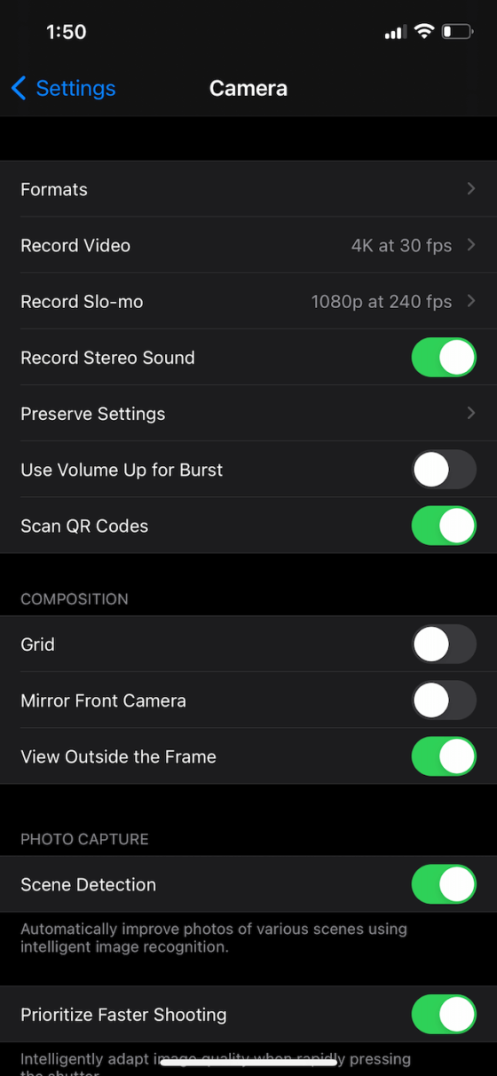 apple iphone 12 pro max camera settings