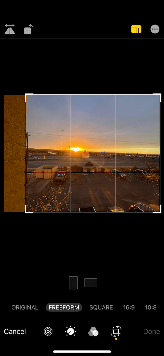 Screenshot of freehand cropping in iOS Photos.