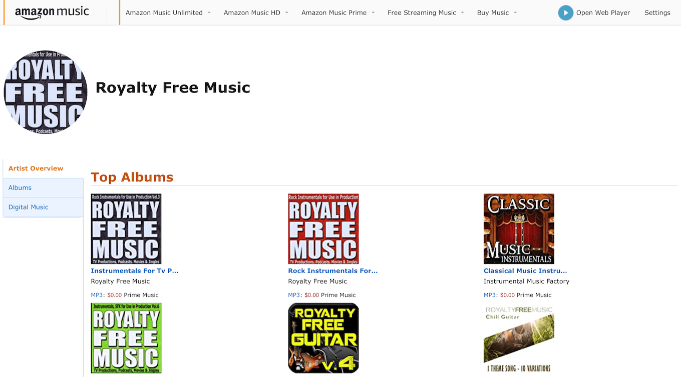 Screenshot of Amazon Music.