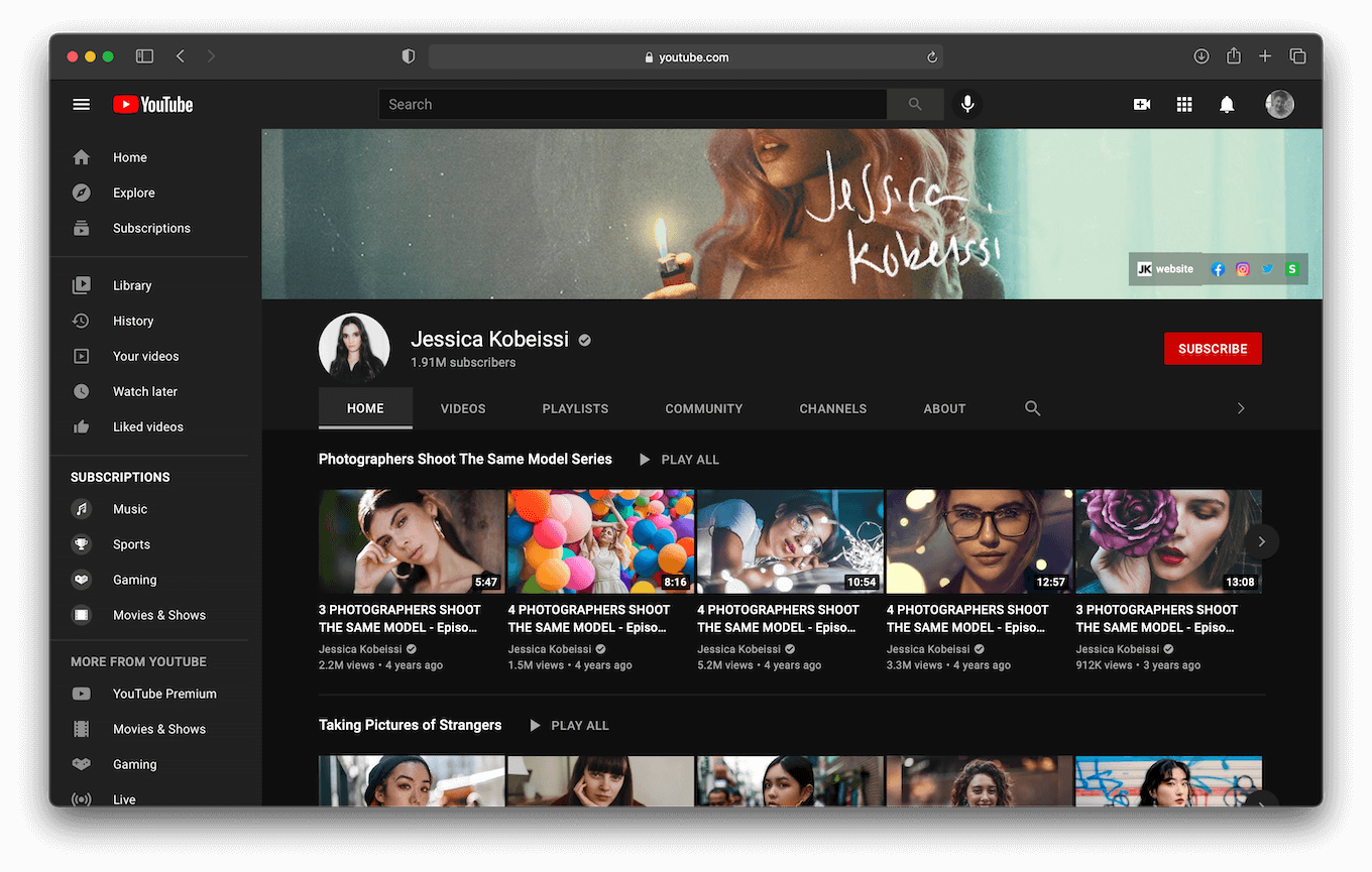 Screenshot of Jessica Kobeissi's YouTube channel.