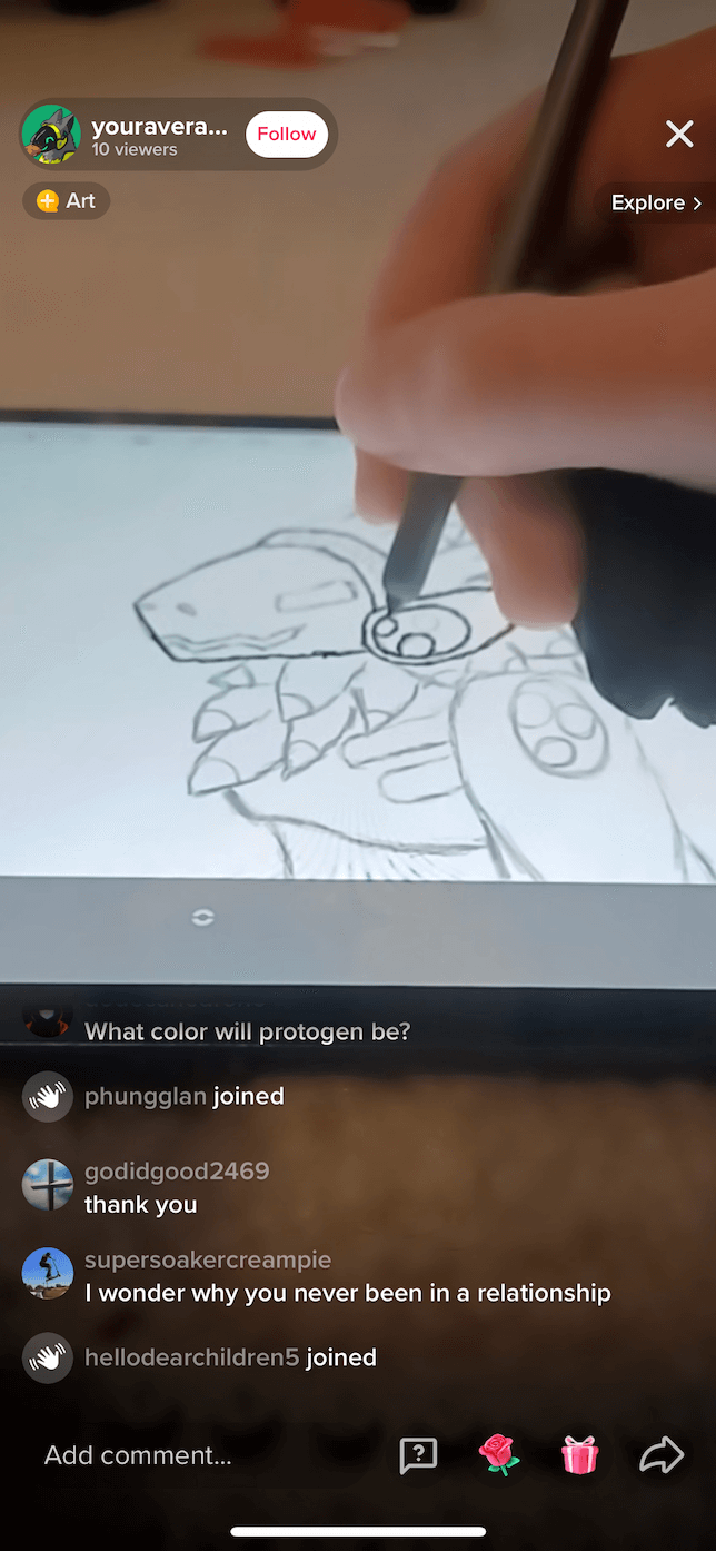 Screenshot of someone drawing on TikTok Live.