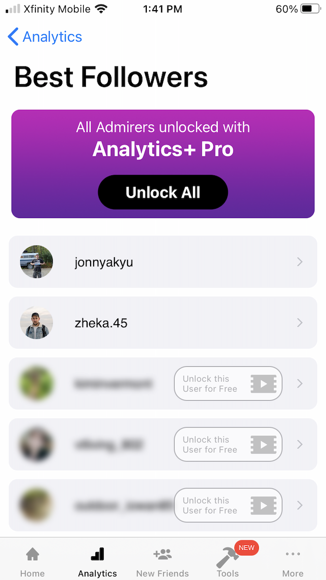 Screenshot showing Analytics for Instagram.