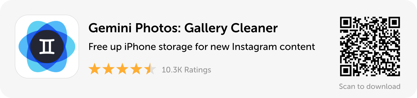 Desktop banner: Download Gemini Photos and free up iPhone storage for new Instagram content