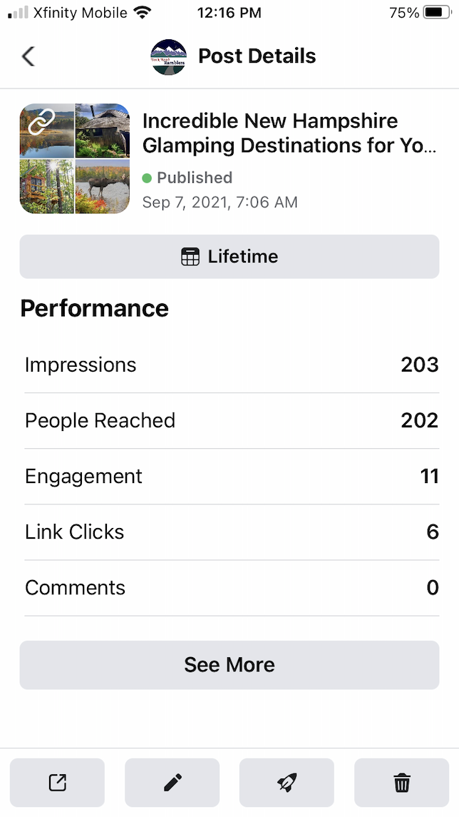 Screenshot showing analytics in Facebook Creator Studio.