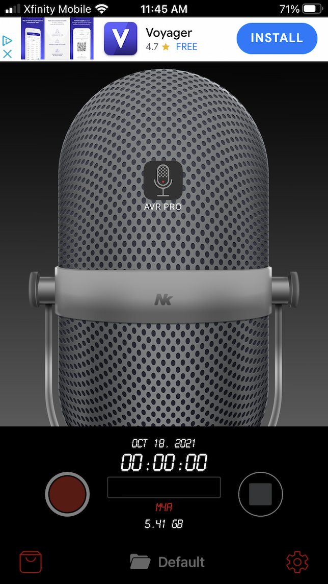 Recording screen on Awesome Voice Recorder for iPhone.