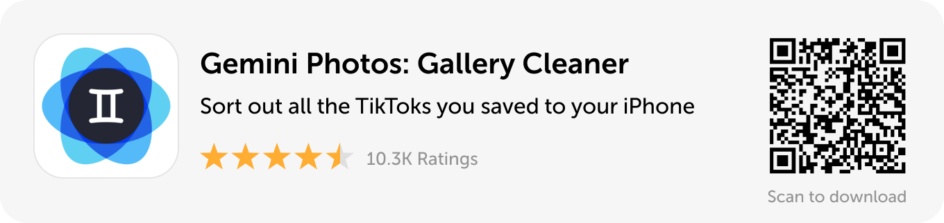 Desktop banner: Download Gemini Photos to sort out all the TikToks you saved to your iPhone