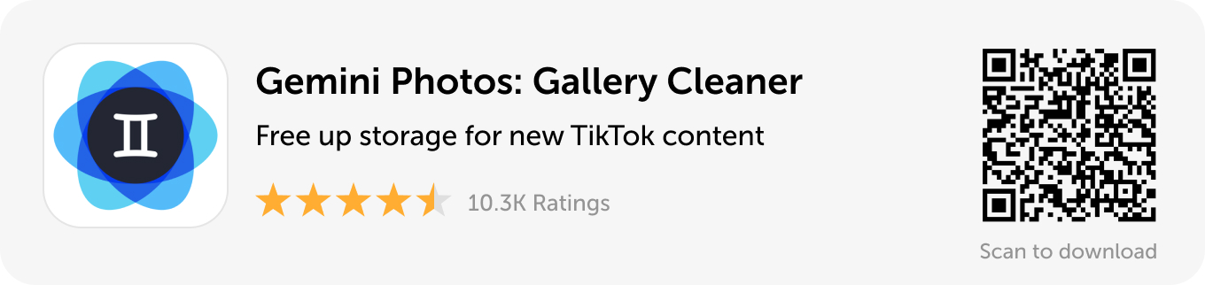 Desktop banner: Download Gemini Photos and free up storage for new TikTok content