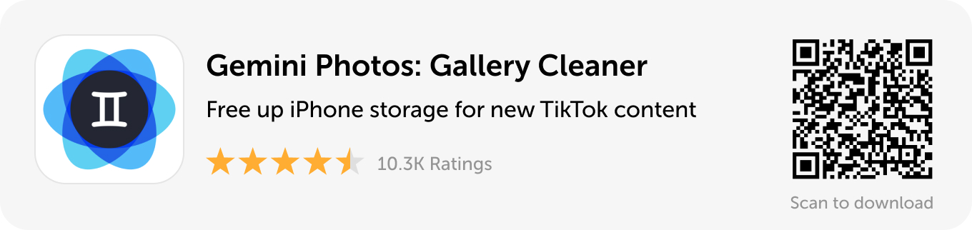 Desktop banner: Get Gemini Photos to free up iPhone storage for new TikTok content