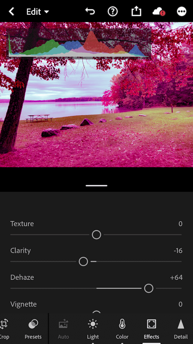 A screenshot showing the infrared setting in Lightroom.