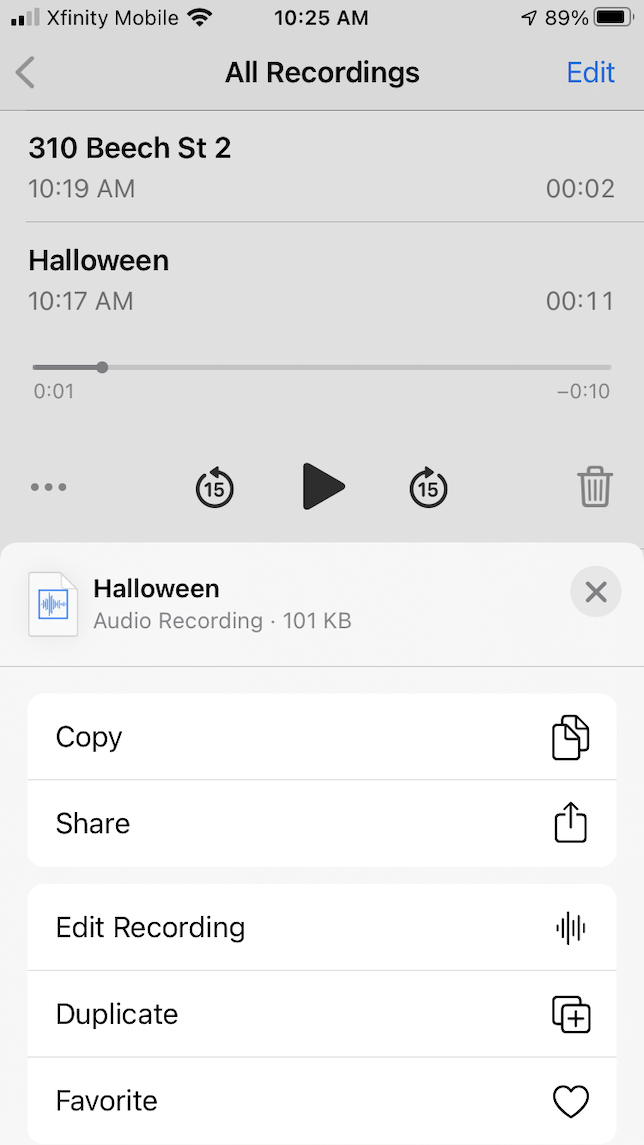 A screenshot showing how to edit recording using VoiceMemo.