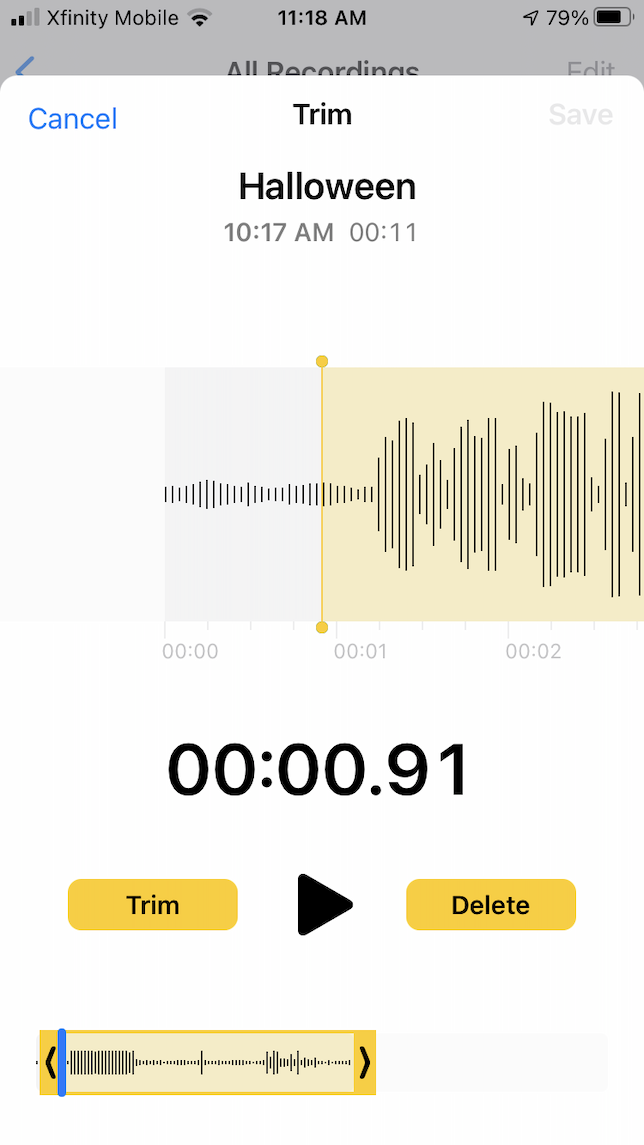 A screenshot demonstrating how to edit recordings with VoiceMemo.