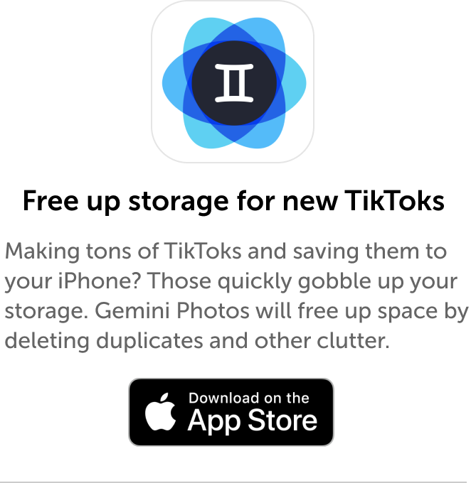 Mobile banner: Download Gemini Photos and free up storage for new TikTok videos
