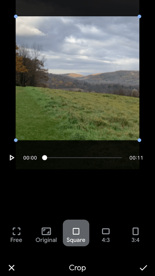 A video that has been cropped in Google Photos editor.