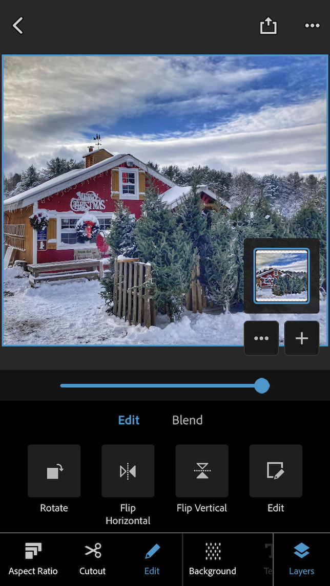 A screenshot showing how to create composite photography using Photoshop Express.