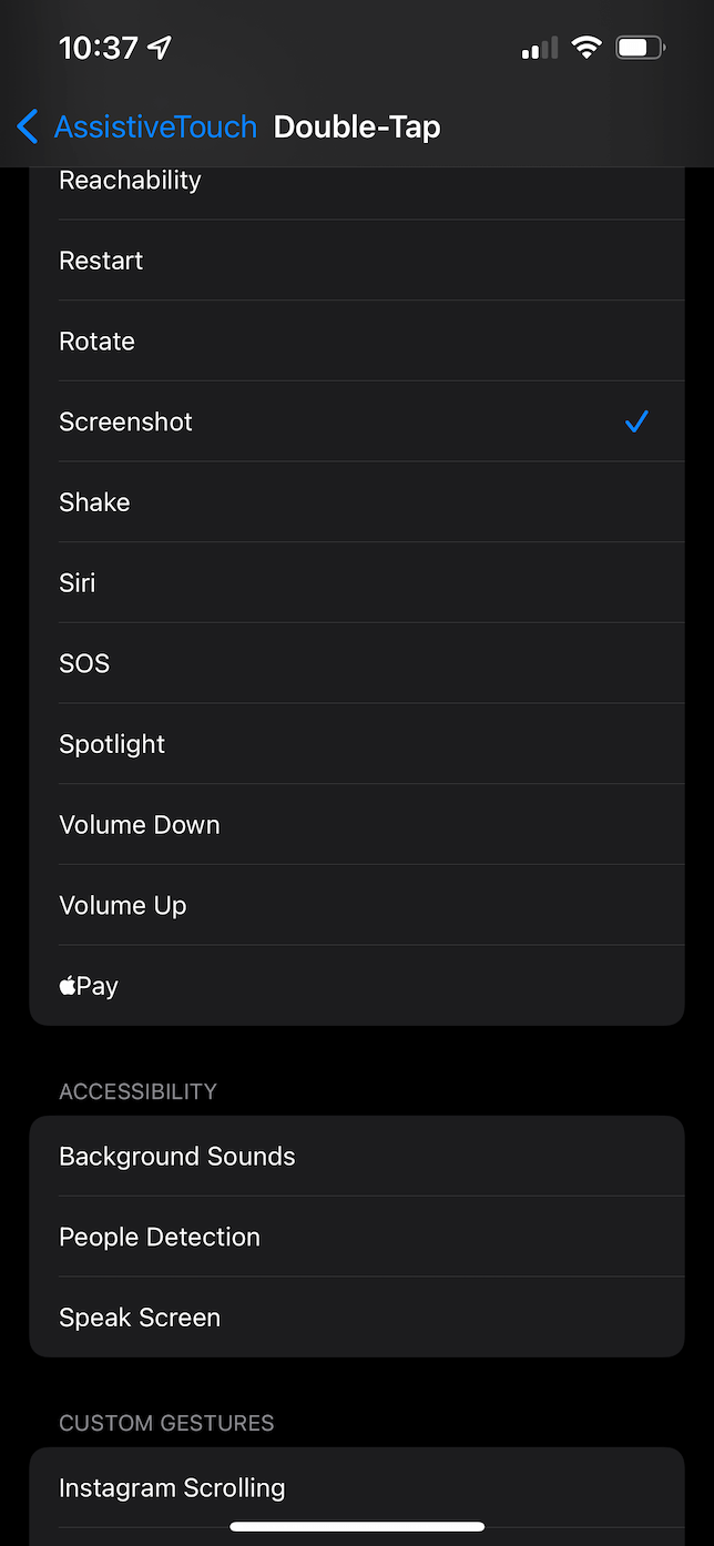 Screenshot of the Assistive Touch settings in iOS.