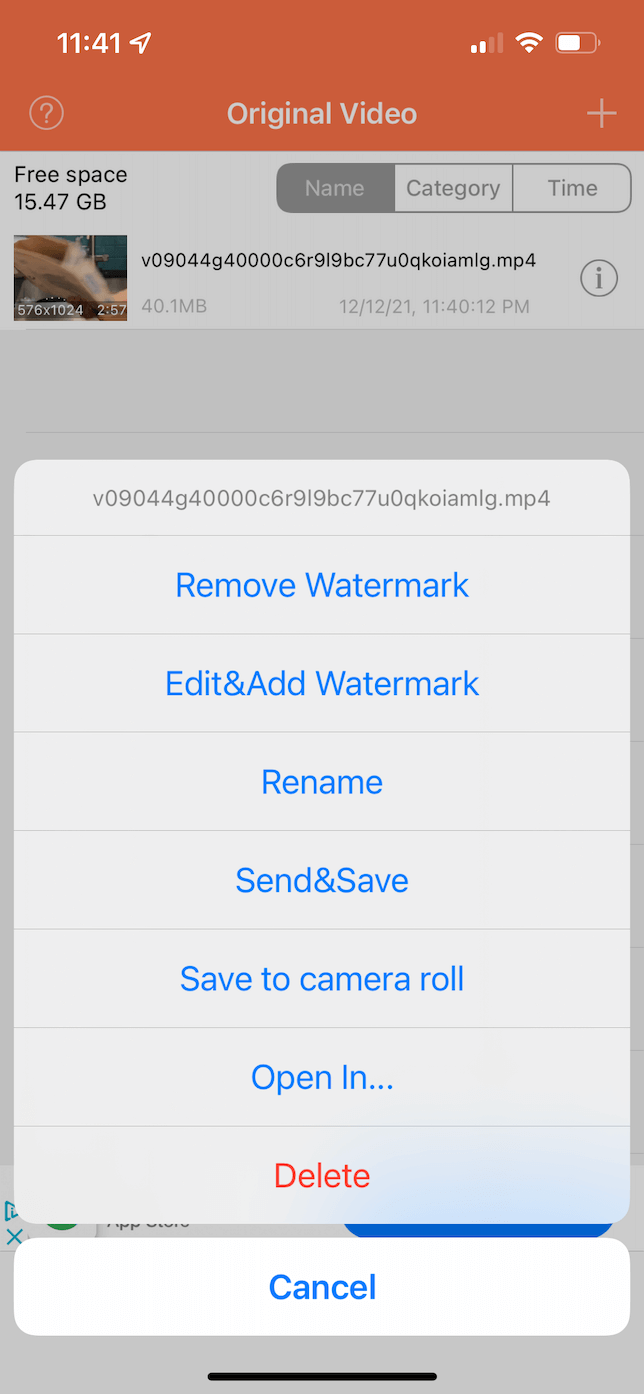 Captura de tela do Video Eraser selecionando para remover a marca d'água.