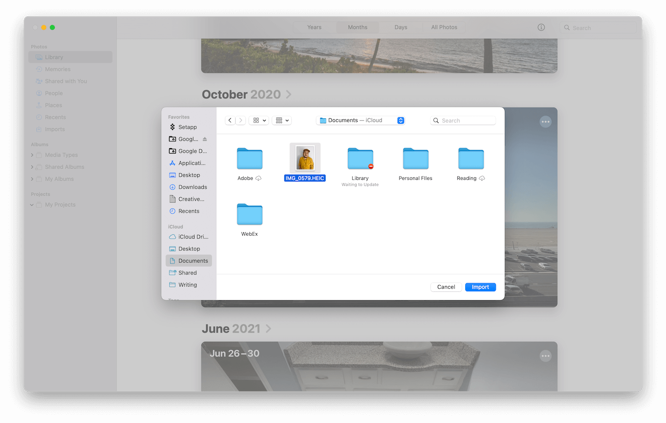 Importing files into Photos app