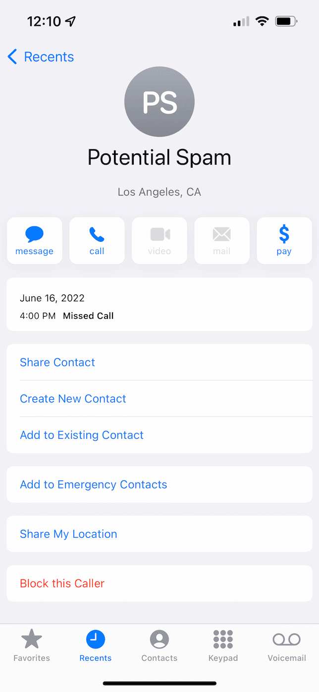 potential spam contact
