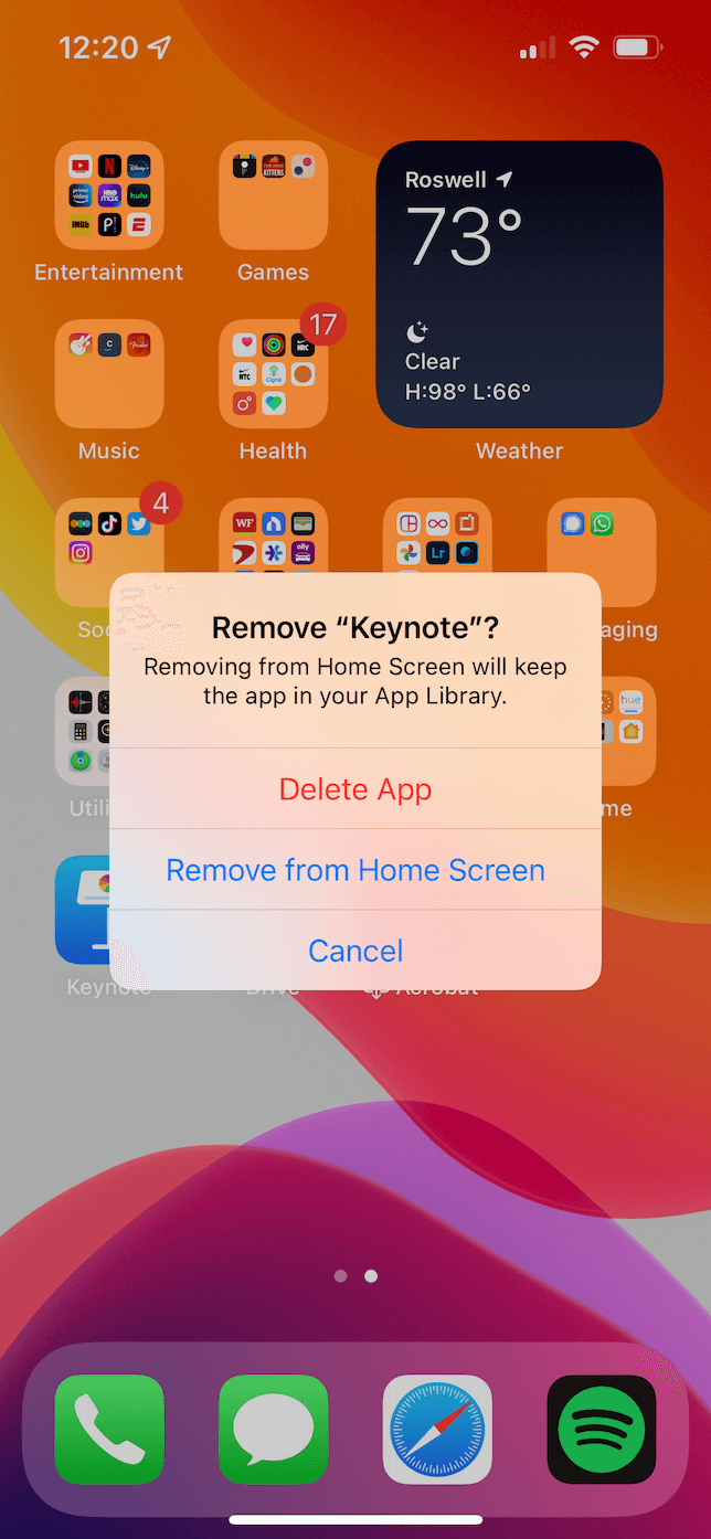 remove keynote app screenschot