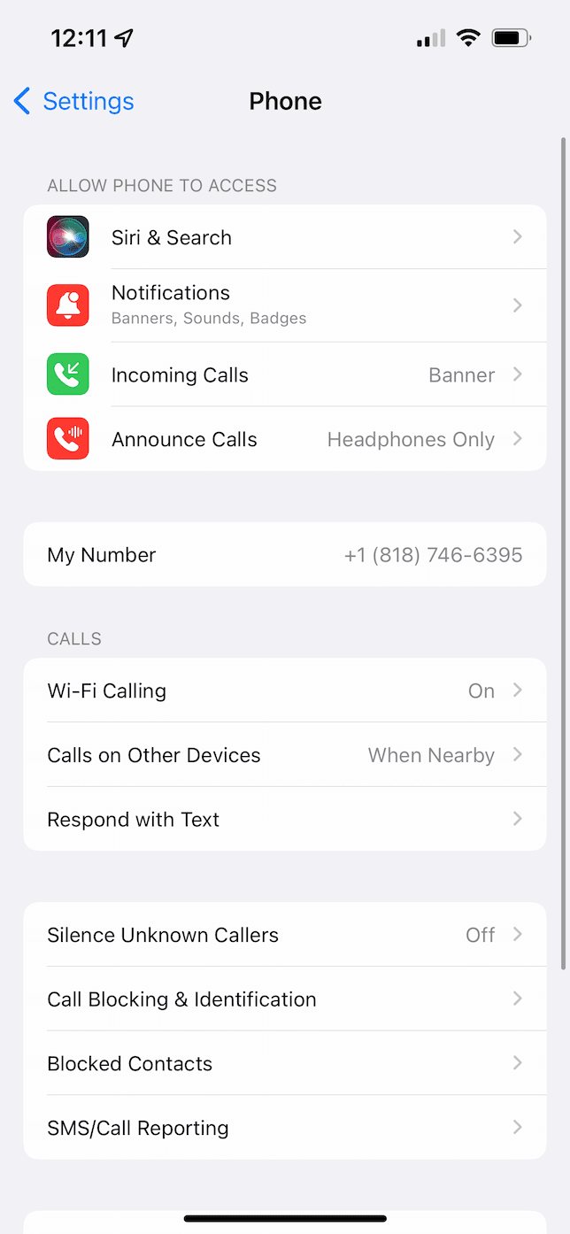 phone settings - iphone