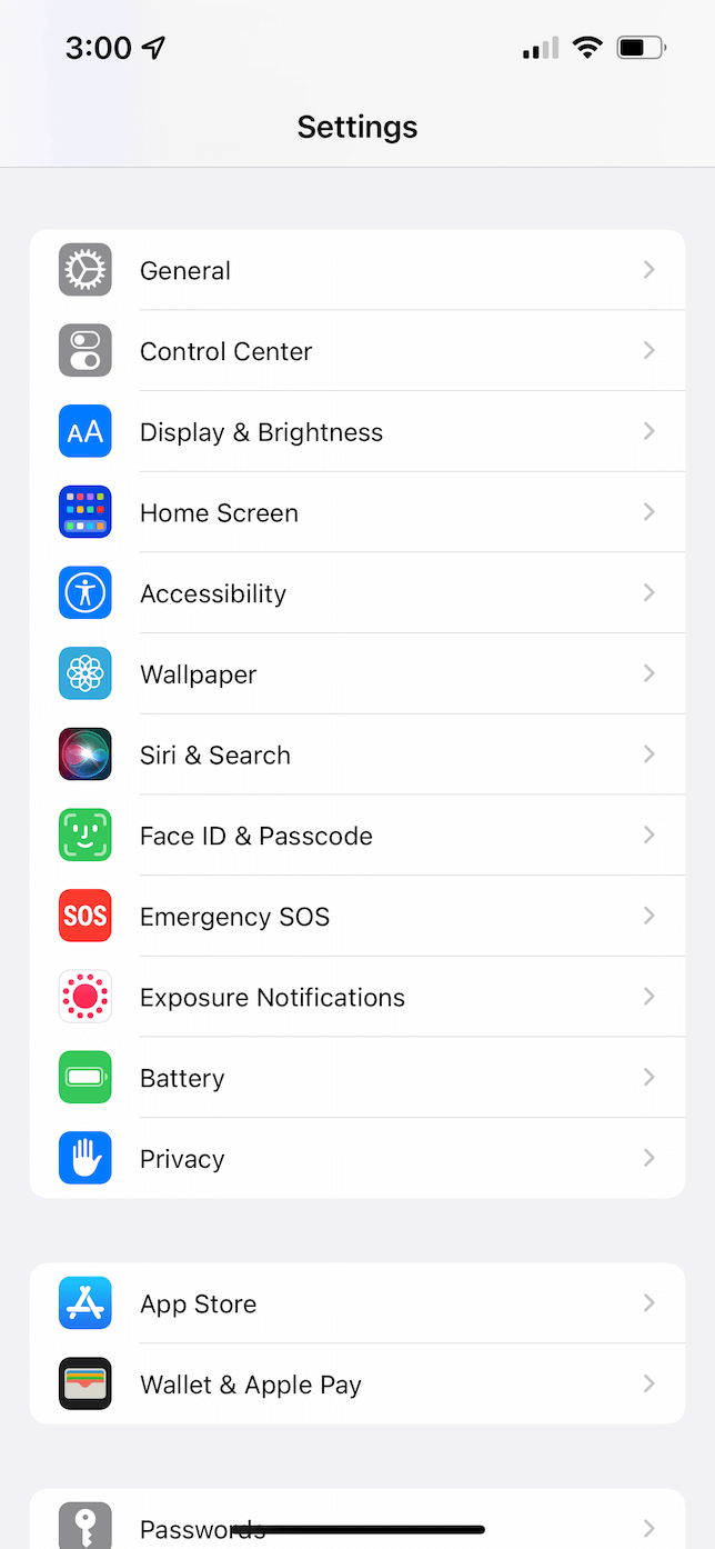 iphone settings menu