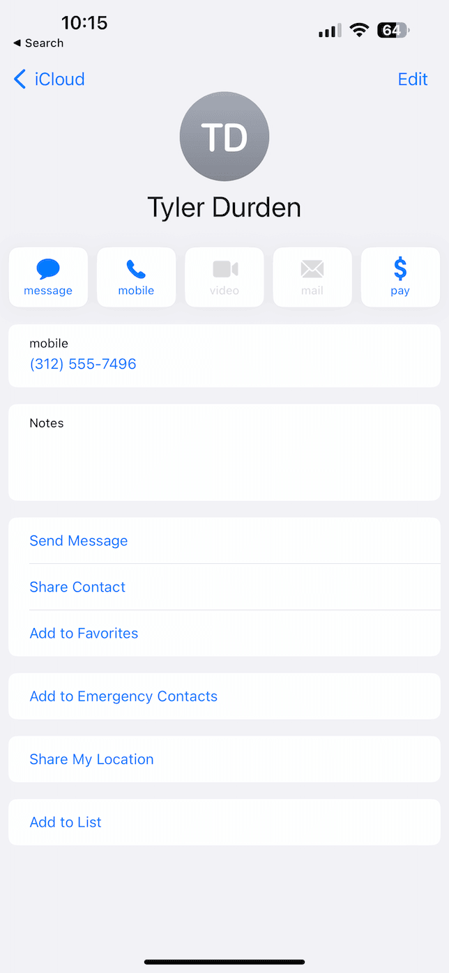 contact on iPhone