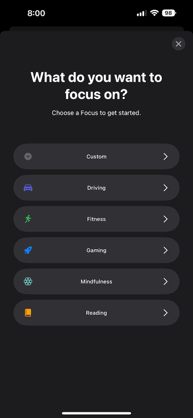 customized focus settings