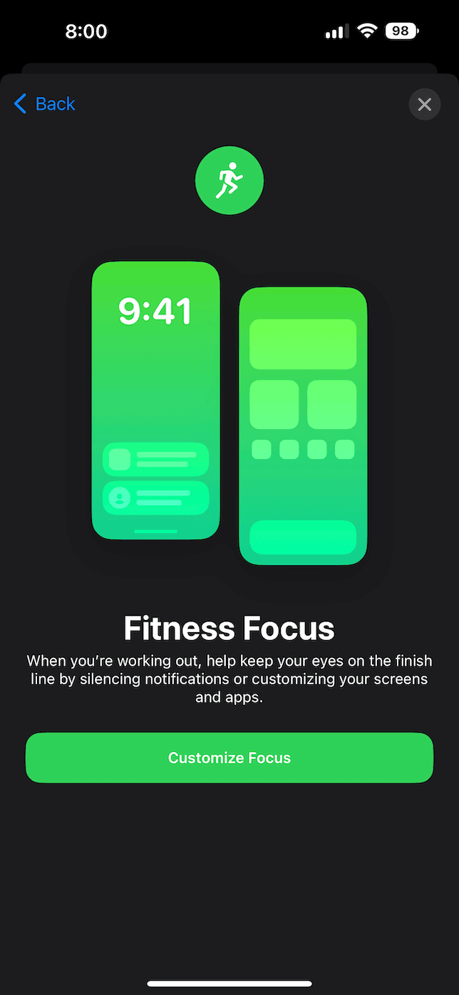 fitness focus mode on iPhone