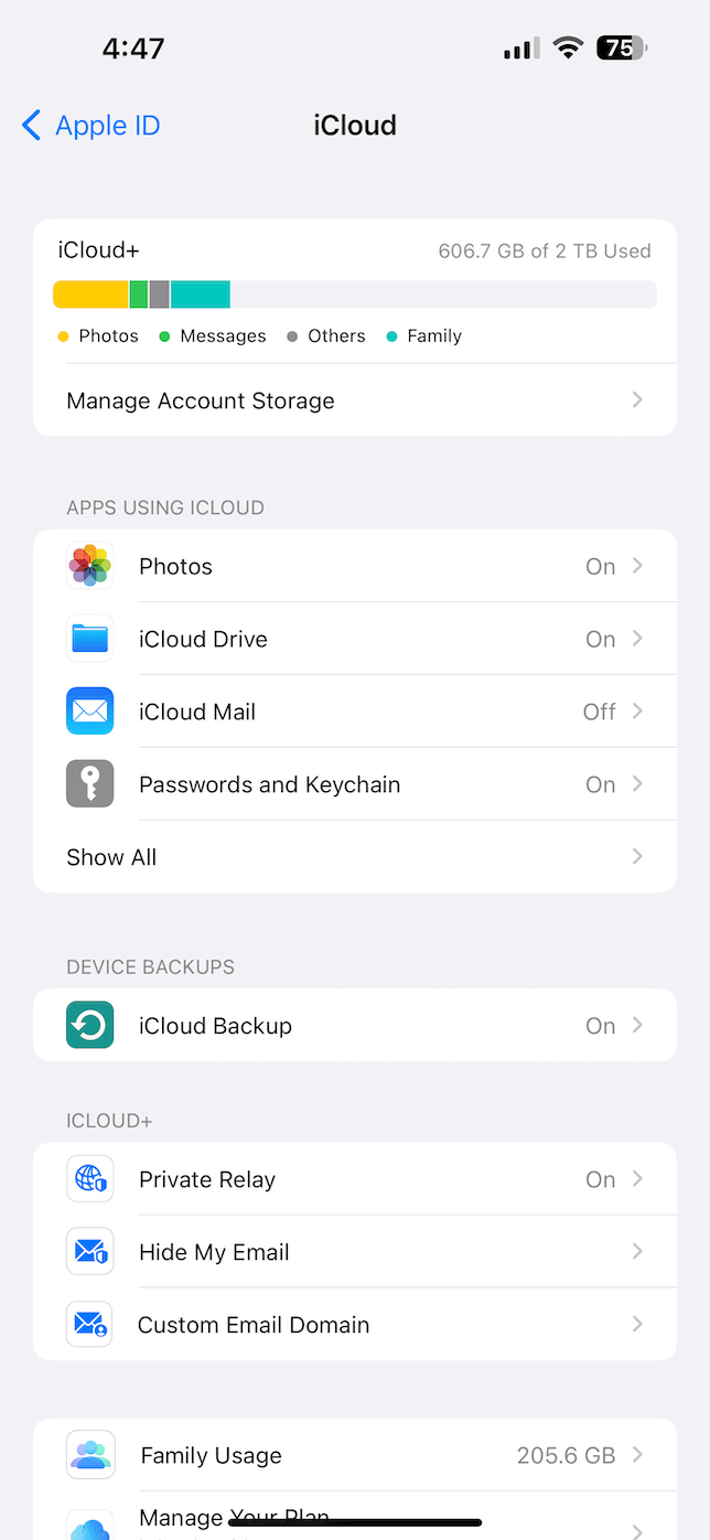 iCloud Storage on iPhone