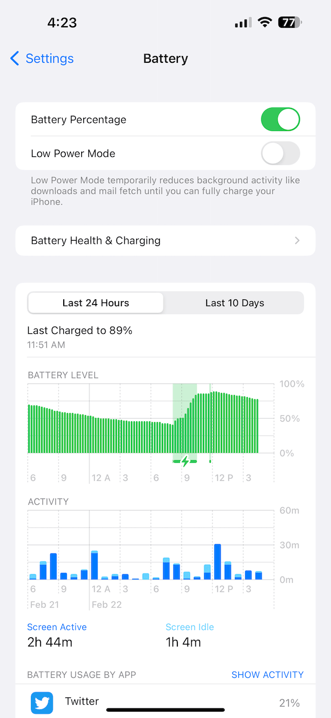 battery usage on iPhone