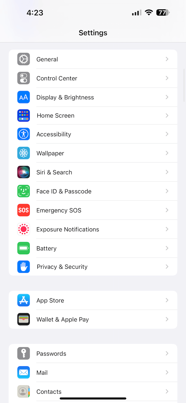 iPhone Settings