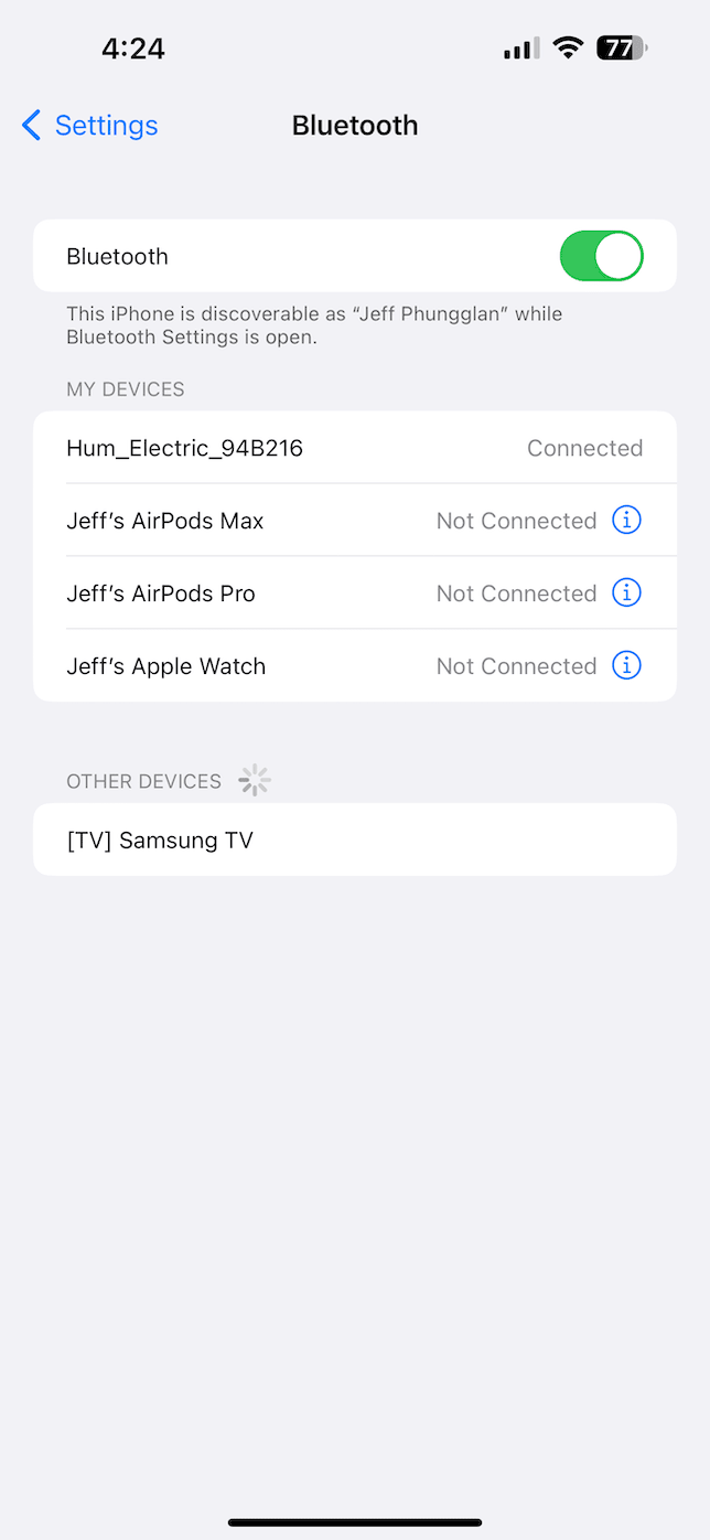 Bluetooth Settings on iPhone